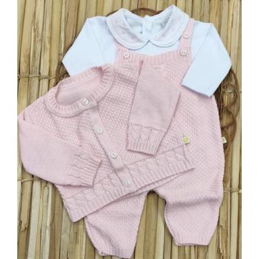 Imagem de Saída de Maternidade em Tricô Macacão Jardineira e Casaquinho Bebê Men