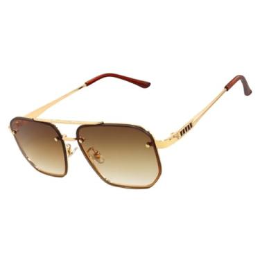 Imagem de Oculos de Sol Aviador Quadrado Premium Classico Retro UV400 Unisex Feminino Masculino - Modelo Stark 2.0 - Cacife Brand (Marrom Degradê)