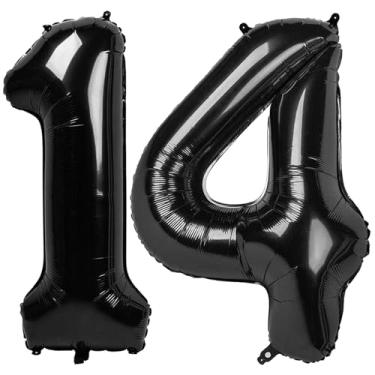 Imagem de Balão preto número 14, 101 cm, decorações de festa de aniversário de 14 anos para crianças, balão gigante de 14 folhas para artigos de festa