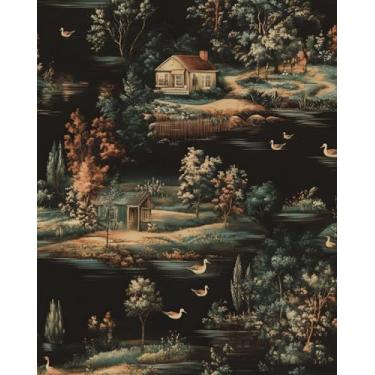 Imagem de BOKEBEVE Papel de parede vintage floresta descasque e cole retrô papel de parede árvore aldeia boho para quarto banheiro armário destaque parede removível 43,5 x 1000,5 cm