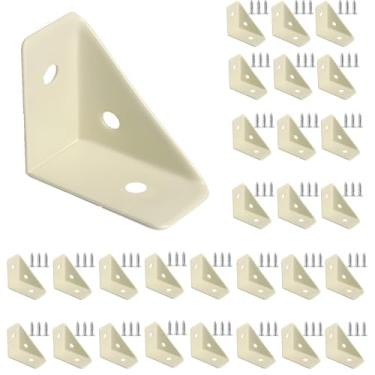 Imagem de 24 Pcs Triangle support, Shelf Brackets, Heavy Duty Triangular Bracket Fastener, Cold Rolled Steel Braces, for Desk Bed Edge(Beige)