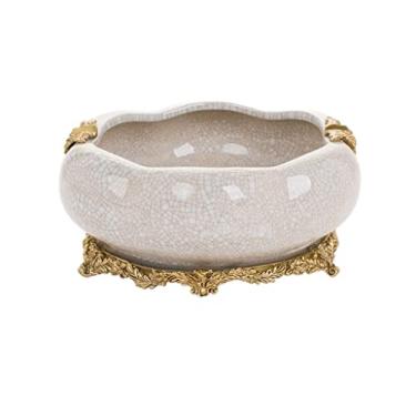 Imagem de Cinzeiro de ervas daninhas cinzeiro redondo europeu de cerâmica com cobre, cinzeiro criativo retro para sala de estar, mesa de café, ornamentos de escritório cinzeiros para cigarros (A)