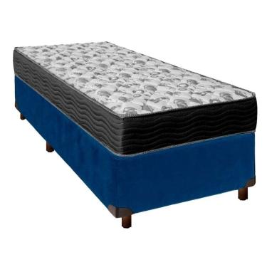 Imagem de Cama Box Azul Solteiro + Colchão D33 Iso100 Ortobom
