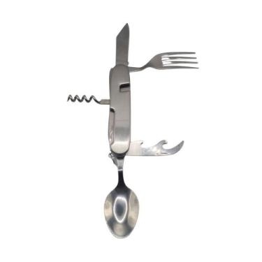 Imagem de Kit Talheres Multifuncional Dobrável Garfo Colher Saca Rolha Abridor M