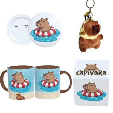 Imagem de Kit Presente Capivara – Caneca + Pelúcia + Botton + Caixa Decorada