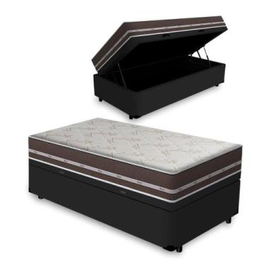 Imagem de Cama Box com Baú Solteiro King Preto + Colchão De Molas - Anjos - Clas
