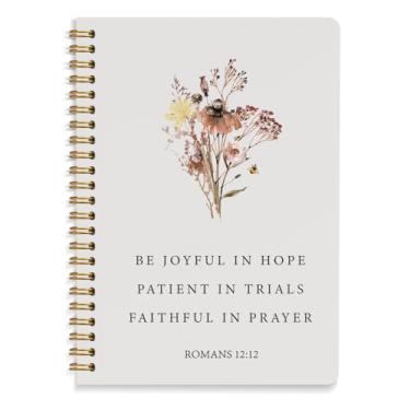 Imagem de Caderno Boho Floral Cristão, Caderno Romanos 12:12, Cadernos da Bíblia, Presentes Religiosos Cristãos para Mulheres, Caderno Espiral de Capa Dura 14 x 20 cm