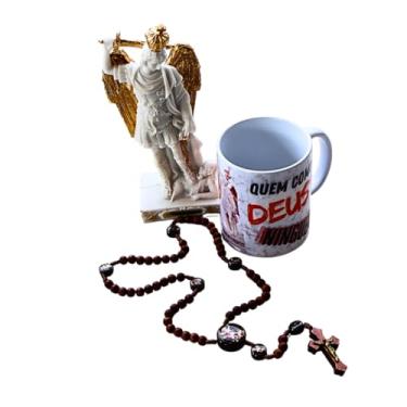 Imagem de Kit São Miguel Arcanjo Caneca Imagem Gargano Terço Canela K4