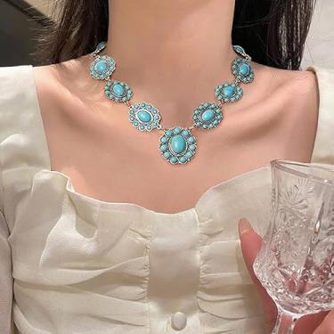 Imagem de Colar gargantilha de flor turquesa ocidental para mulheres, retrô, boêmio, grosso, com pingente de girassol, colar étnico, punk, boho, vaqueiras, joias feitas à mão