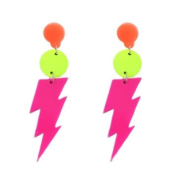 Imagem de Brincos femininos com raio neon dos anos 80 e 90 em acrílico, retrô, multicolorido, pendentes, fantasia de Halloween, bijuterias, presentes, Medium, Acrílico, Sem pedra preciosa