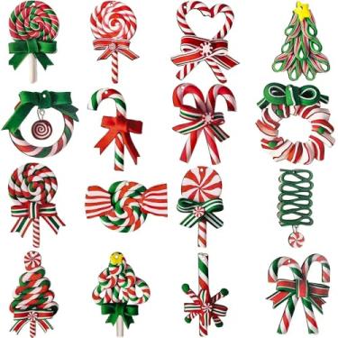 Imagem de 16 peças de enfeites de pirulito de Natal, mini enfeites coloridos para pendurar em bengala de doces de argila de polímero, pingentes de hortelã-pimenta para decoração de casa de festa de Natal