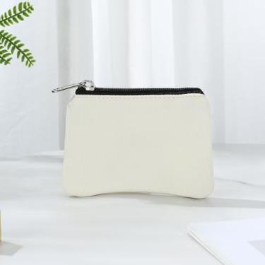 Imagem de Bolsa de moedas de lona de 7,6 cm x 12,7 cm, organizador pequeno com zíper para moedas, dinheiro, recibos, durável e leve, ideal para viagens, casa, branco, Off White, Bolsa feminina de lona para