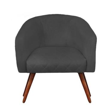 Imagem de Poltrona Bianca Com Tressê Suede Grafite Pés Palito Castanho - D'rossi