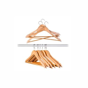 Imagem de Conjunto de 3 Cabides de Madeira, Gancho De Metal Acabamento Verniz Marfim, 44cm x 22cm, Design Elegante Clássico Para Organização Roupas loset Guarda Roupas