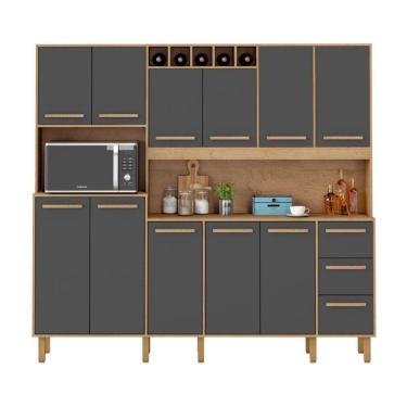 Imagem de Armário De Cozinha Amanda 11 Portas 2,12mt Amêndoa Grafite