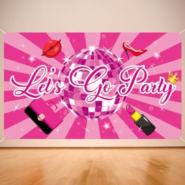 Imagem de Faixa rosa Let's Go Party Banner, 1,5 x 0,9 m com tema de princesa, fundo de festa Let's Go para mulheres, decoração de aniversário de despedida de solteira, adereços de foto