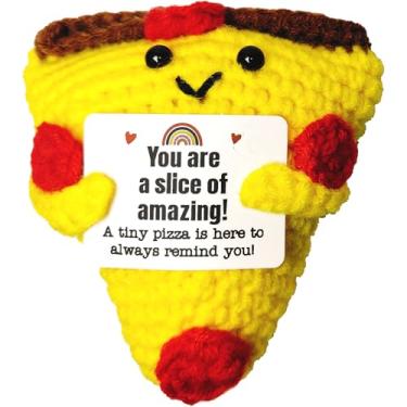 Imagem de Positive Pizza Emotional Support Crochet: Cute Handmade Inspirational Pizza Plush Motivational Pride Month LGBTQ Support Rainbow Gift for Women Coworker Friends Birthday Christmas Office Desk Decor