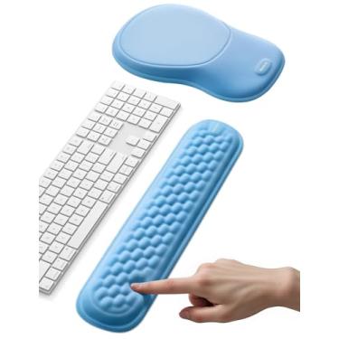 Imagem de Meatanty Conjunto de descanso de pulso para teclado e mouse, suporte ergonômico de pulso, combo de descanso de mão para computador, acessórios de mesa de digitação de espuma de memória, almofada de
