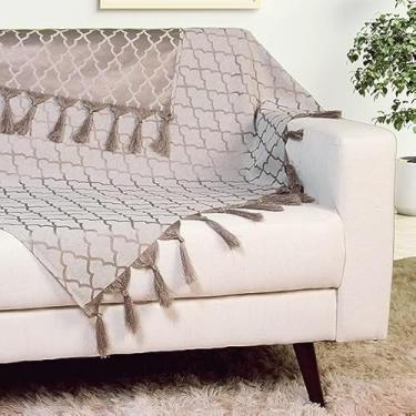 Imagem de Xale Manta Jacquard Geométrico para Sofá 1,40m x 2,50m + 4 Capas de Almofada (01 Cinza Quente)