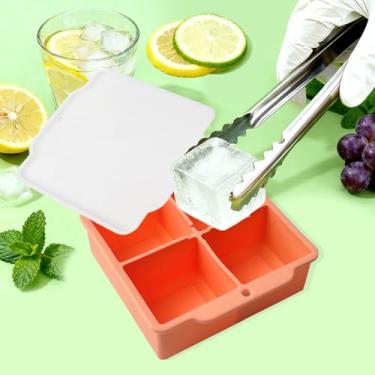 Imagem de Bandeja para cubos de gelo com tampa, molde empilhável grande de silicone quadrado de cubo de gelo para coquetéis de uísque, sopas de bourbon, guloseimas congeladas, fácil liberação sem BPA