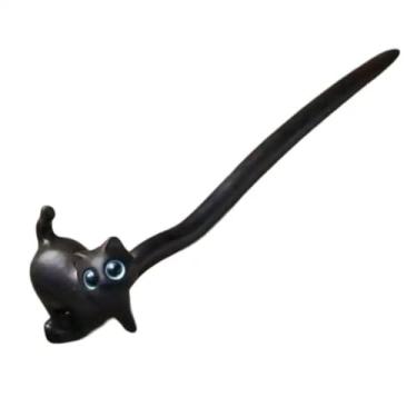 Imagem de Black Kitty Hair Stick em forma de U elegante em sandália gato grampo de cabelo antigo criativo meninos/meninas (estilo A)
