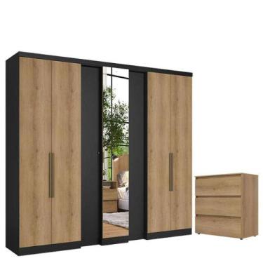 Imagem de Guarda Roupa Casal Selecto Glass 7 Portas Preto Capuccino E Cômoda Gav