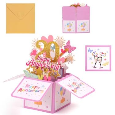 Imagem de Penitue Cartão Pop-Up de 20º Aniversário, Fogos de Artifício Coloridos em Forma Coração e Borboleta Cartões Aniversário 3D com Cartão Comemorativo e Envelope Cartões Pop-Up para Esposa Marido Casal