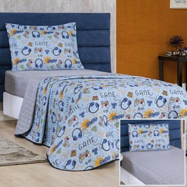 Imagem de Enxoval Kit Colcha + Jogo De Cama Lençol Bouti Solteiro Infantil Kids 
