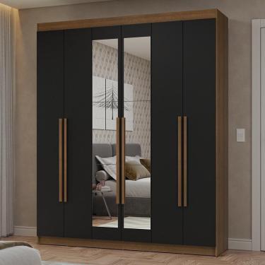 Imagem de Guarda-roupa Casal 6 Portas Batentes Com Espelho Netuno Madesa Rustic/preto