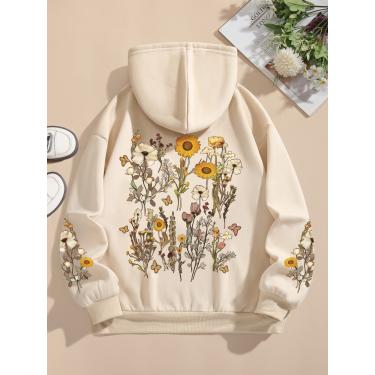 Imagem de Moletom Feminino Bege Floral com Capuz ElaShopp