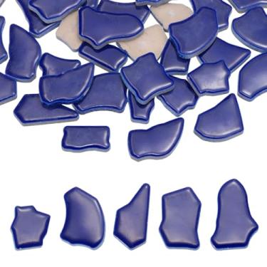 Imagem de PATIKIL Azulejos de cerâmica irregulares de 500 g/0,5 kg, mosaico de 2 a 4 cm, peças de porcelana quebradas a granel para artesanato faça você mesmo, vasos de decoração de casa, azul escuro