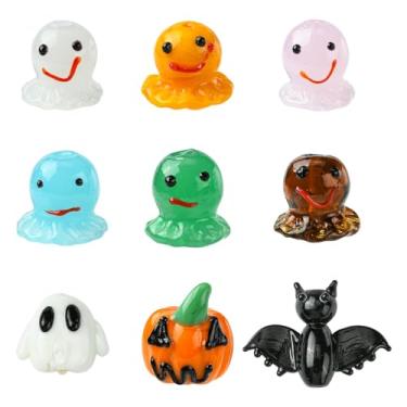 Imagem de UR URLIFEHALL 9 peças, 9 estilos, contas de abajur de Halloween, fofas 3D, abóbora, morcego, fantasma, contas para pulseira DIY, colar, brincos, acessórios de artesanato