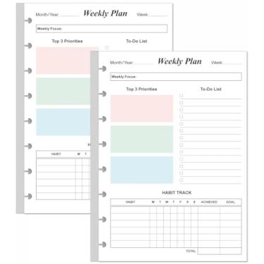 Imagem de (Pacote com 2) Recargas semanais sem data – Tamanho júnior 106 folhas/212 páginas, agenda semanal colorida para 8 discos, papel branco de 100 g/m², dura 2 anos, sem data, 14,7 cm x 21,1 cm