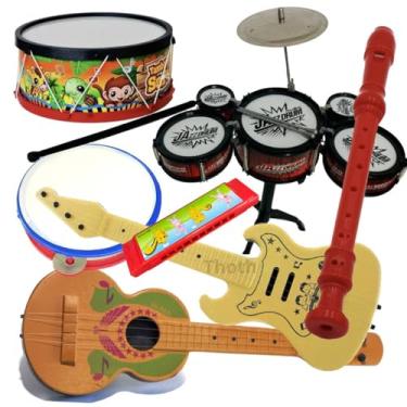 Imagem de Kit Bateria Infantil Tambor Gaita Viola Brinquedos Musicais Pandeiro Flauta Educacional