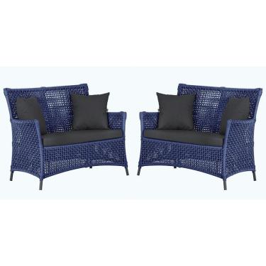 Imagem de 2 Sofás área Externa Igapó Alumínio Preta Corda Náutica E11 Azul