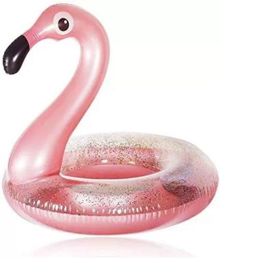 Imagem de Boia Flamingo Glitter Grande Inflável 90cm Metalizado