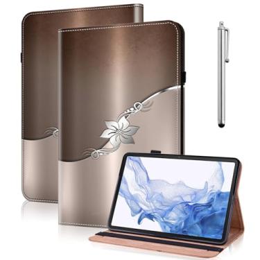 Imagem de VODEFOX Capa para Samsung Galaxy Tab S10 FE/ S9 FE 27.7 cm/Galaxy Tab S9 11 polegadas, capa protetora de couro PU com compartimentos para cartões para Galaxy Tab S10 FE 2025 - Flor prateada