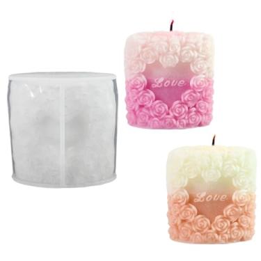 Imagem de Molde de vela de flor de rosa 3D amor coração rosa pilar molde de resina para dia dos namorados vela aromaterapia festa de aniversário de casamento decoração DIY