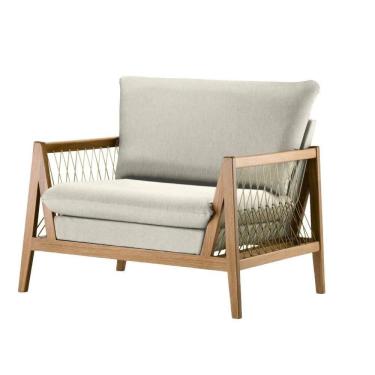 Imagem de Poltrona Com Braço Pleno Algodão Bege Madeira Cedro Corda a Poliéster Castor