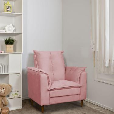 Imagem de Poltrona Amamentação Pés Madeira Maciça Suede Herrero Cor:rosa