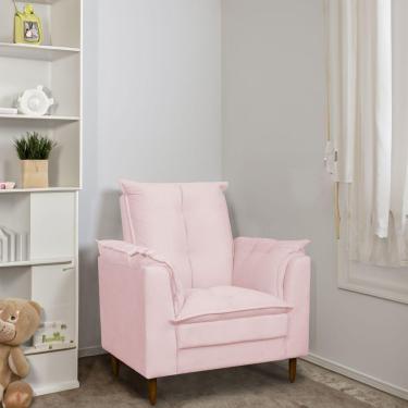 Imagem de Poltrona Amamentação Pés Madeira Maciça Suede Herrero Cor:rosa Bebê