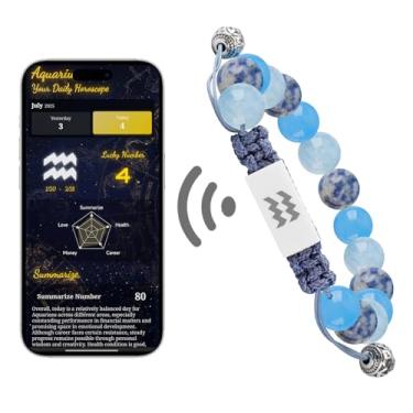 Imagem de Omniorna Pulseira NFC do zodíaco de Áries com horóscopo diário em tempo real - joia personalizada do mês de nascimento da astrologia, design de nó ajustável para todos os 12 signos do zodíaco