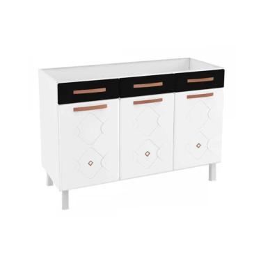 Imagem de Balcão De Cozinha Modulado Mirage New 3 Portas E 3 Gavetas C- Tampo Branco-preto - Telasul