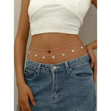 Imagem de Corrente de cintura de borboleta para mulheres, joia corporal em camadas, corrente de borboleta prateada delicada, ajustável, acessórios de moda de verão para festivais de praia