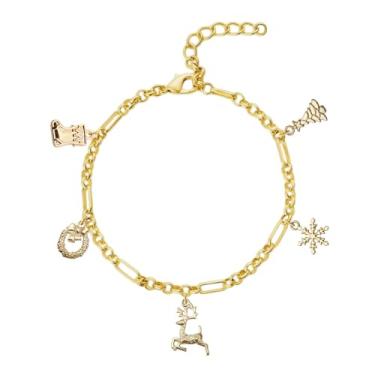 Imagem de ternotito Pulseira ajustável com pingente de Natal com corrente de ouro 14K para presente de Natal, Normal, Sem Pedra Preciosa