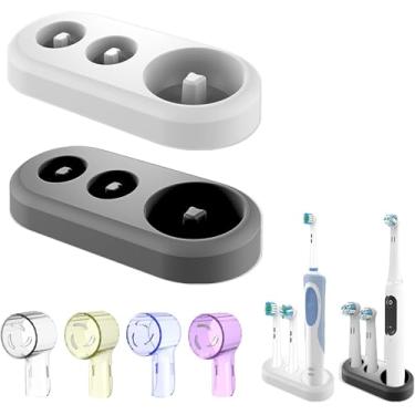 Imagem de Suporte de escova de dentes para Oral B, base de suporte de substituição compatível com escova de dentes elétrica Oral-B e 4 peças de capa de cabeças de escova de dentes, organizador de escova de
