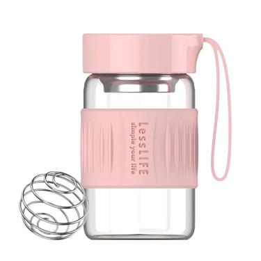 Imagem de HENGFEI Coqueteleira de vidro para misturas de proteína, coqueteleira de vidro de 350 ml com alça de transporte de silicone, coador e bola coqueteleira (salmão, 340 g)