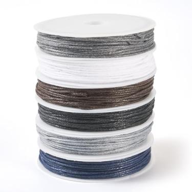 Imagem de Fio encerado de 1 mm, 6 rolos, cordão de poliéster de cera preta para pulseiras trançadas, costura de couro, costura, artesanato de miçangas e suprimentos de micro macramê