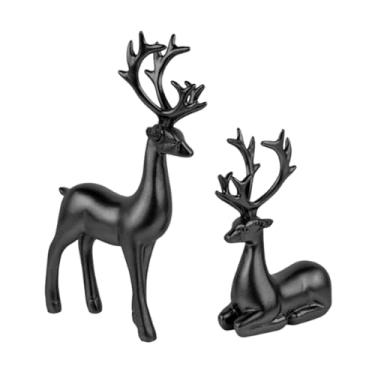 Imagem de XLWLLNJ Conjunto de 2 estatuetas de alce em resina para decoração de mesa, enfeite de Natal, estátua de veado, escultura de rena para armário, sala de jantar,