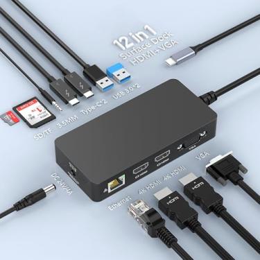 Imagem de Microsoft Surface Thunderbolt 4 Dock Display triplo 4K HDMI*2+VGA, estação de ancoragem de superfície 12 em 1 com adaptador de energia para Microsoft Surface Pro 11/10/9/8/X/7+/7, Laptop 7/6/5/4/3
